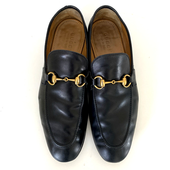 Gucci Jordaan Horsebit Leather Loafer Black Almond Toe Slip On Men's 8.5 - Picture 3 of 12